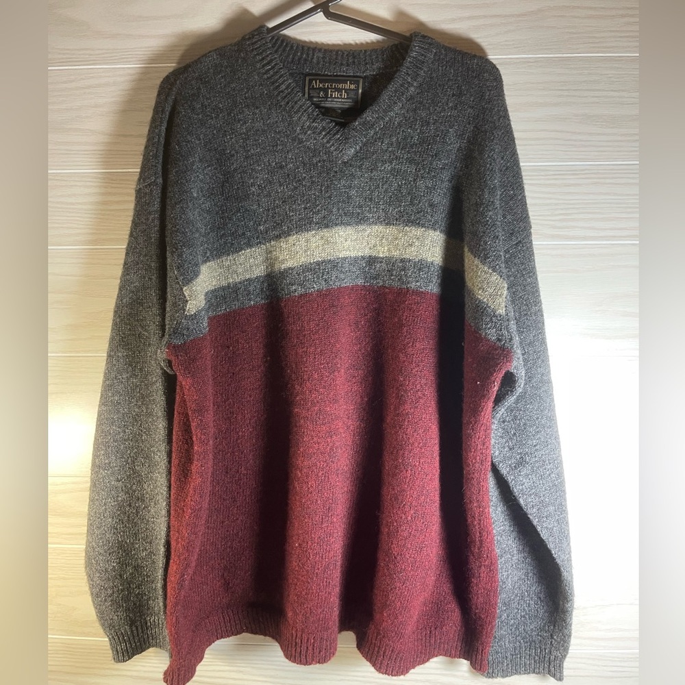 Vintage Abercrombie & Fitch Sweater Mens XL Red & Gray 100% Wool Hong Kong